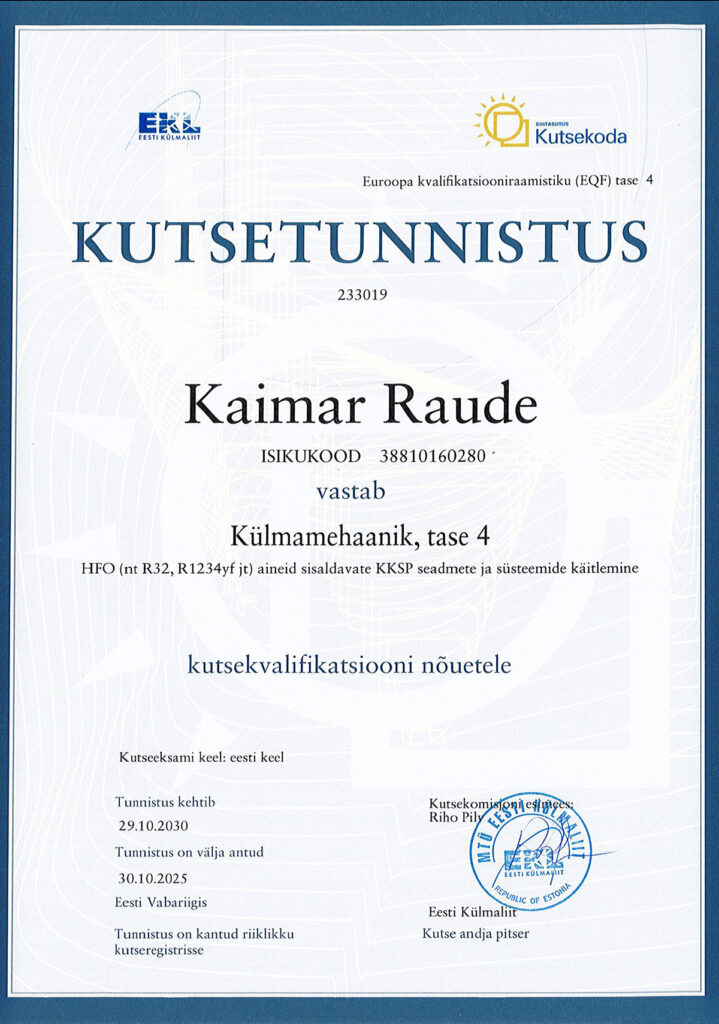 Kylmatehnika_kutsetunnistus_Kaimar