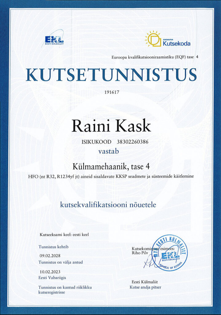 Kylmatehnika_kutsetunnistus_Raini